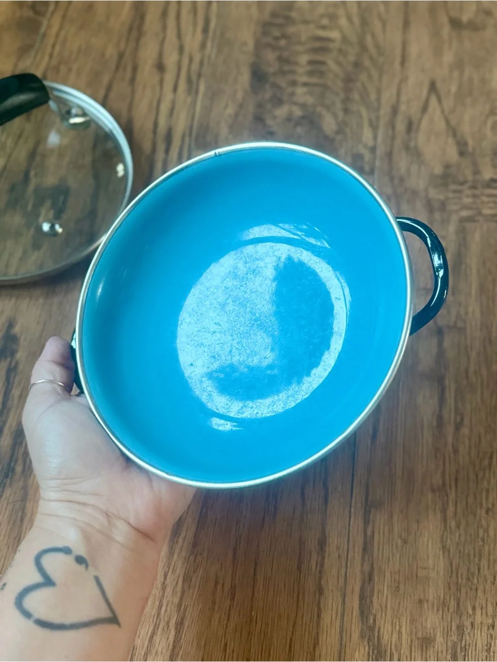 Vintage MCM 70s Enamel Enamelware Pan With Lid Emo Celje Yugoslavia Blue 15